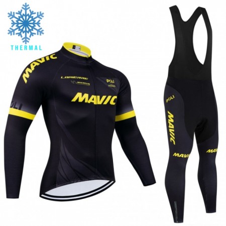 Set Fietsshirt Lange Mouw + Lange Koersbroek 2024 Mavic Winter Thermal Fleece Zwart